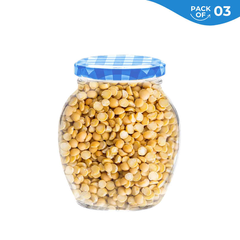 Yera Lucia Storage Jar Set - 3 pcs 375 ml Each - Blue Checkered Lids