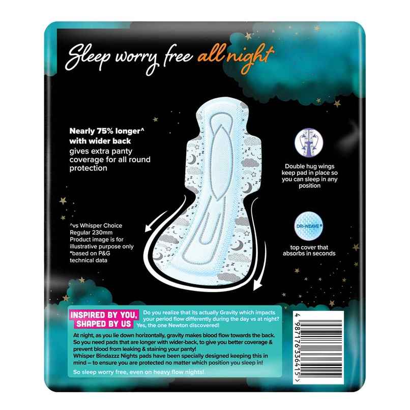 Whisper Bindazzz Nights Sanitary Pads | XXXL | 20 pcs