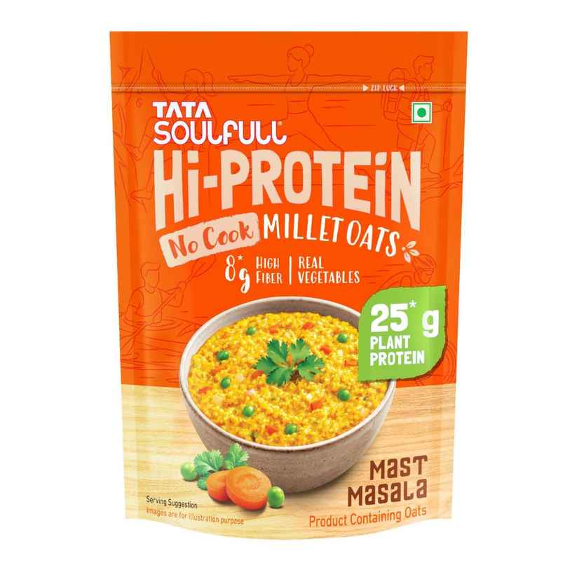Tata Soulfull No Cook Millet Hi Protein Masala Oats with Real Vegetables, 25g Plant Protein Tata Soulfull No Cook Millet Hi Protein Masala Oats with Real Vegetables, 25g Plant Protein