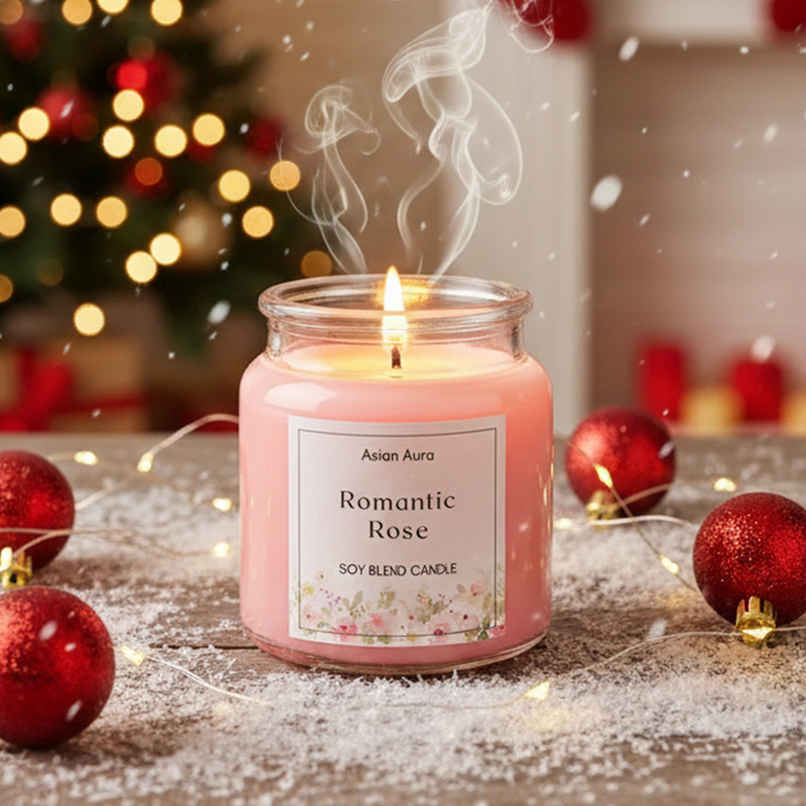 Scented Jar Candle | Romantic Rose | Fragranced 70G Wax | Asian Aura