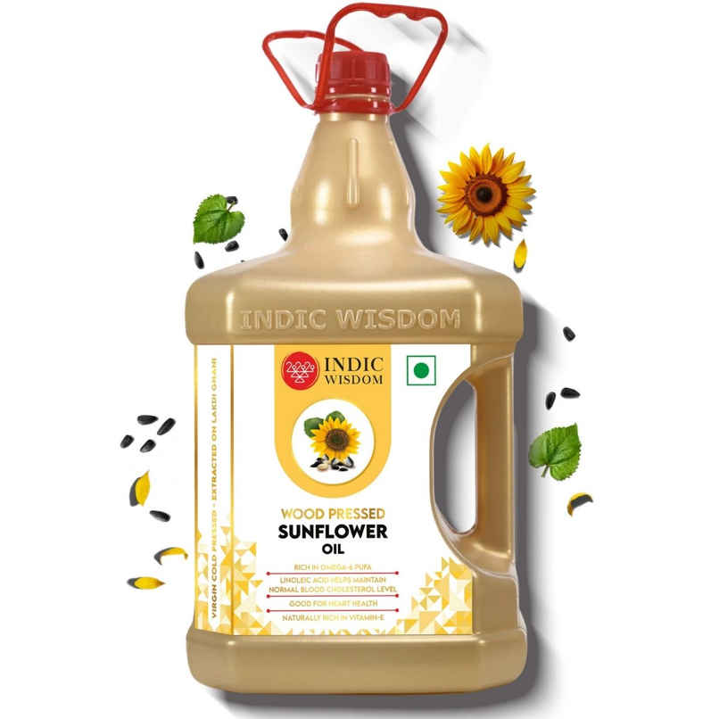 Indic Wisdom Sunflower Wood Pressed Oil | Cold Pressed | Extracted on Wooden Churner