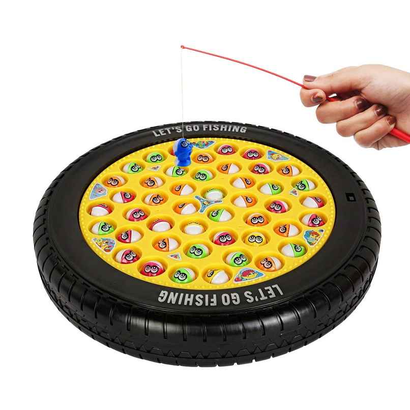 Webby Musical Rotating Tyre Fishing Game Toy with 45 Fishes | Multi-Color