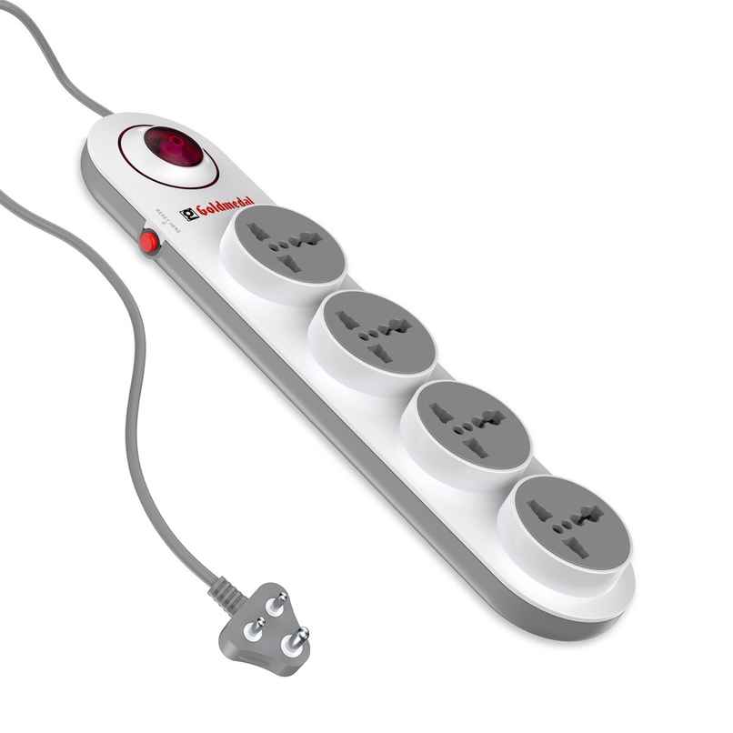 Gold Medal Logica 4X1 Spike Guard | 4 Universal Sockets | Master Switch with Indicator & Surge Protector | 2 Meter Extension Cord | Multi Plug for Home & Office