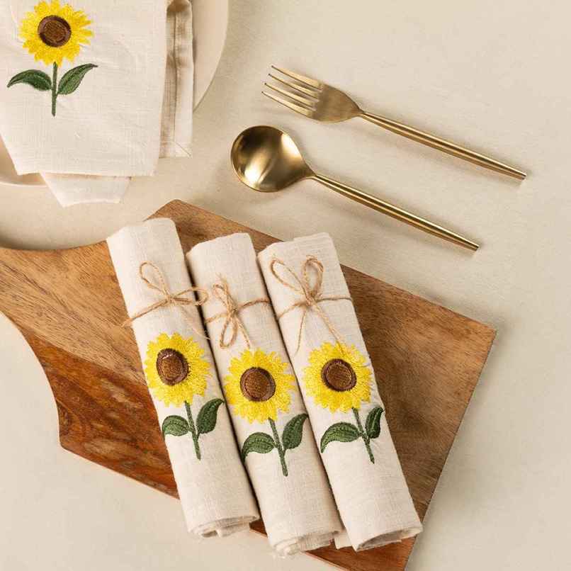 Glimpse Homes Amber Sunflower Cotton Slub Napkins | Set of 4