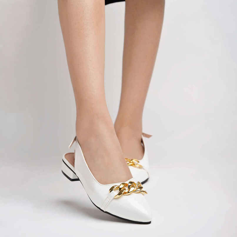 Shoetopia Women's Pointed Toe Flat Belly | White - UK 5
