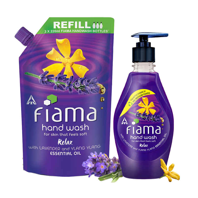 Fiama Relax Hand Wash Refill Pouch (Lavender & Ylang Ylang) (750ml) & Fiama Relax Hand Wash, 400 Ml Bottle, Lavender & Ylang Ylang (400ml) Combo