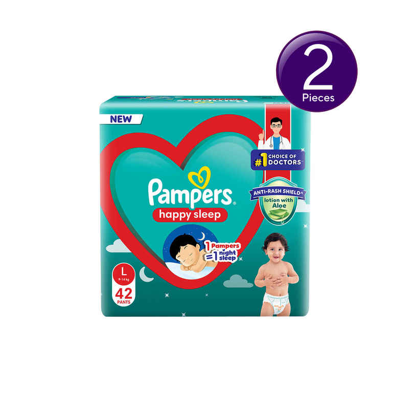 Pampers Happy Sleep Pant Style Baby Diapers | L | 9-14 Kg Diapers Combo