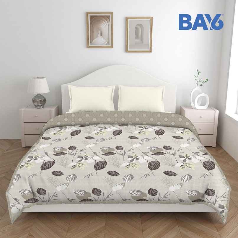 BAY6 Microfibre Leaf Print Double Bed Dohar - Beige & Brown | 220 x 240 cm