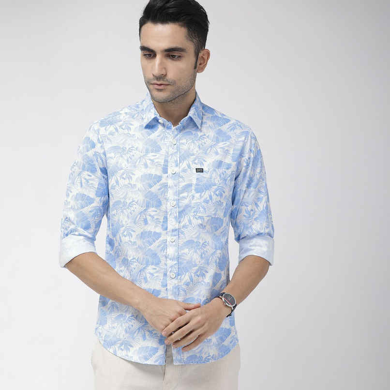 The Indian Garage Co Men's Slim Fit Abstract Print Casual Shirt | Blue - S The Indian Garage Co Men's Slim Fit Abstract Print Casual Shirt | Blue - S