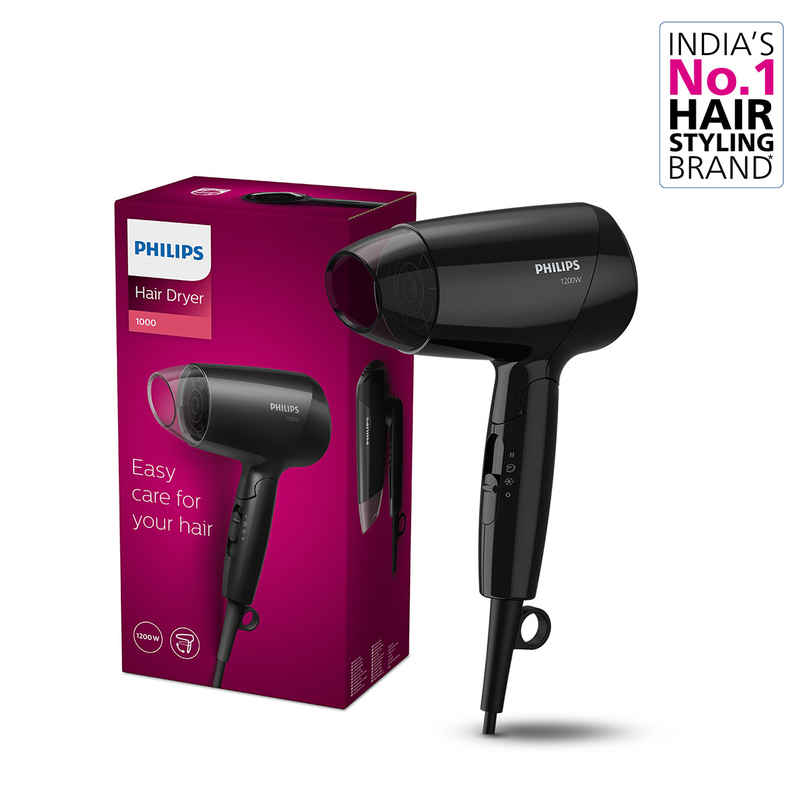Philips India's No.1 Hair Styling Brand | Foldable Hair Dryer 1200W BHC010/10 | Black