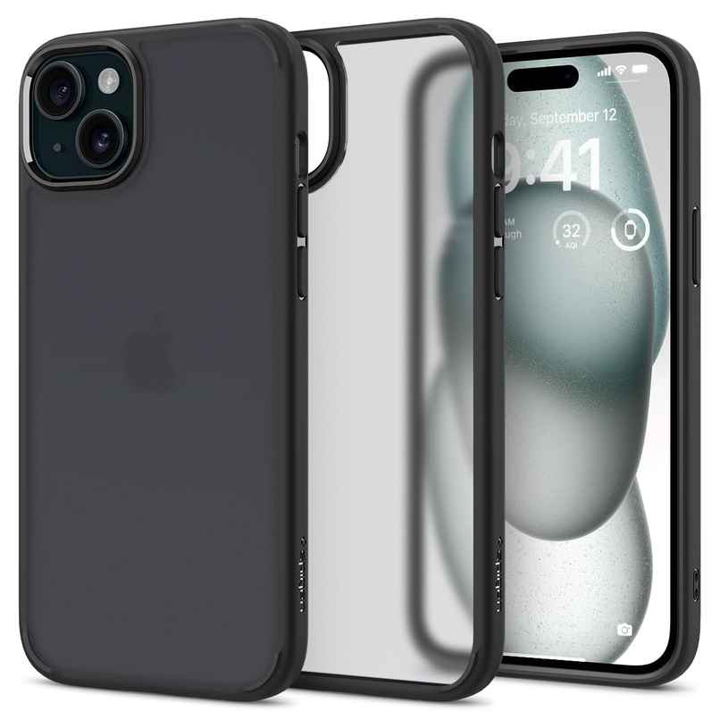Spigen Ultra Hybrid Back Cover Case Compatible with iPhone 15 (TPU + Poly Carbonate | Frost Black)