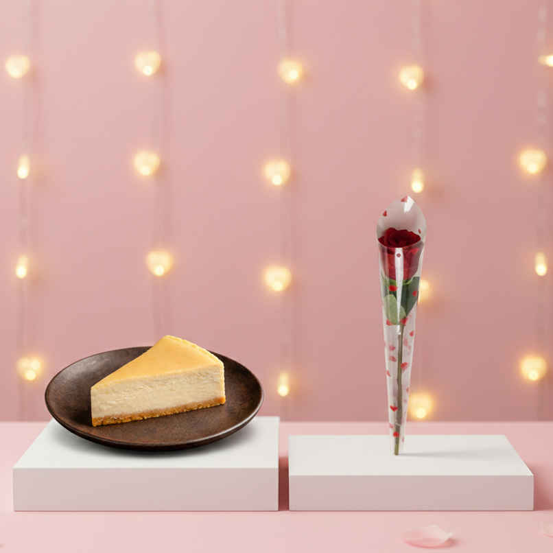 Baked Cheesecake Slice + Single Stem Rose