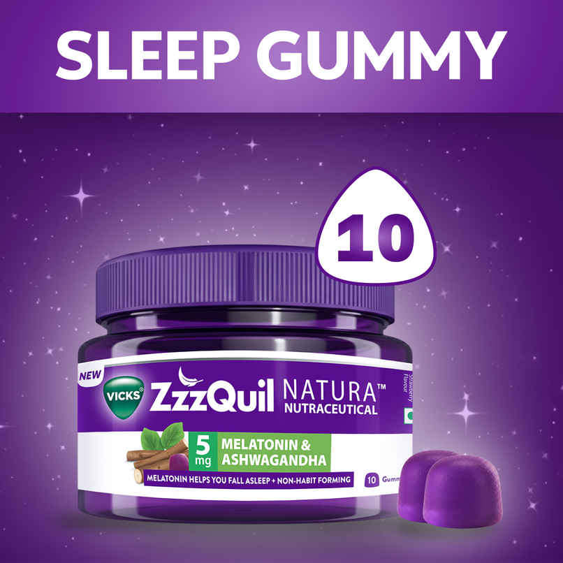 Vicks ZzzQuil Natura 10 Sleep Gummies, 5mg Melatonin + Natural Ashwagandha