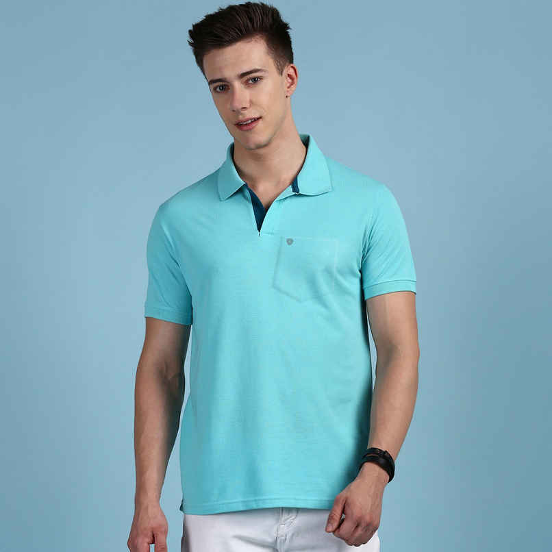 Lux Cozi Men's Solid Cotton Polo T-shirt with Pocket | Pool Blue - XL
