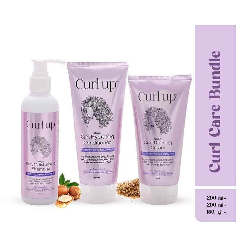 Curl Up Curl Care Bundle With Curly Hair Shampoo, Conditioner And Leave In Curl Defining Cream