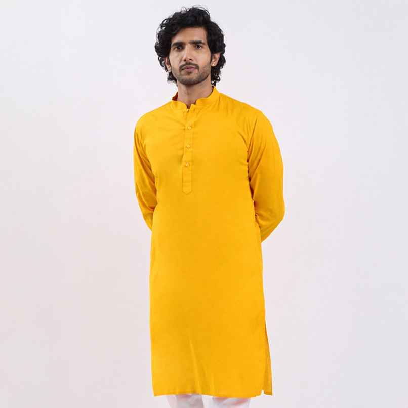 Vastramay Men's Cotton Blend Kurta | Yellow - XL Vastramay Men's Cotton Blend Kurta | Yellow - XL