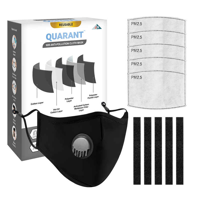 N99 AntiPollution Reusable Cotton Face Mask with Replaceable Filters | Black