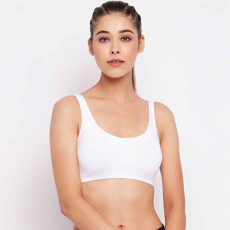 Enamor Women's SB06 Cotton Lounge Sports Bra | High Coverage | Non Padded | Wirefree | White | S