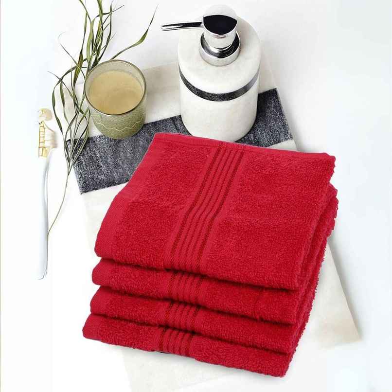 Bianca Face Towel Soft Cotton | Red | 30cm x 30cm | 550 GSM | Pack of 4