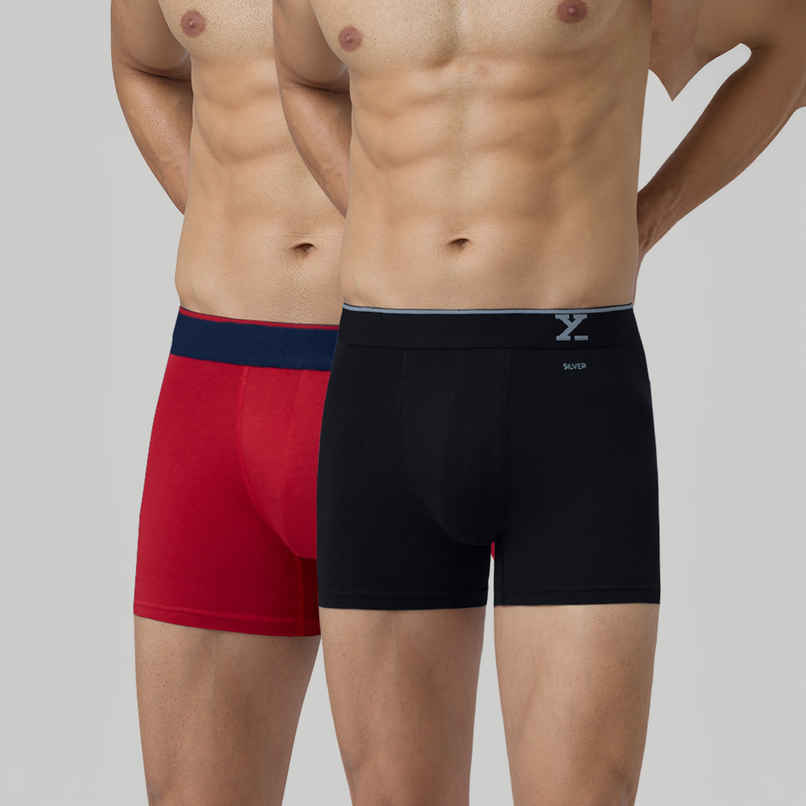 XYXX Men's Traq Cotton Solid Trunks Pack of 2, Black and Tango Red|XXL