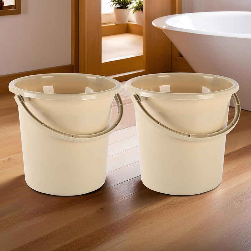 Kuber Industries Plastic Strong Bucket for Bathroom for Bathing|18 L|Pack of 2|Beige