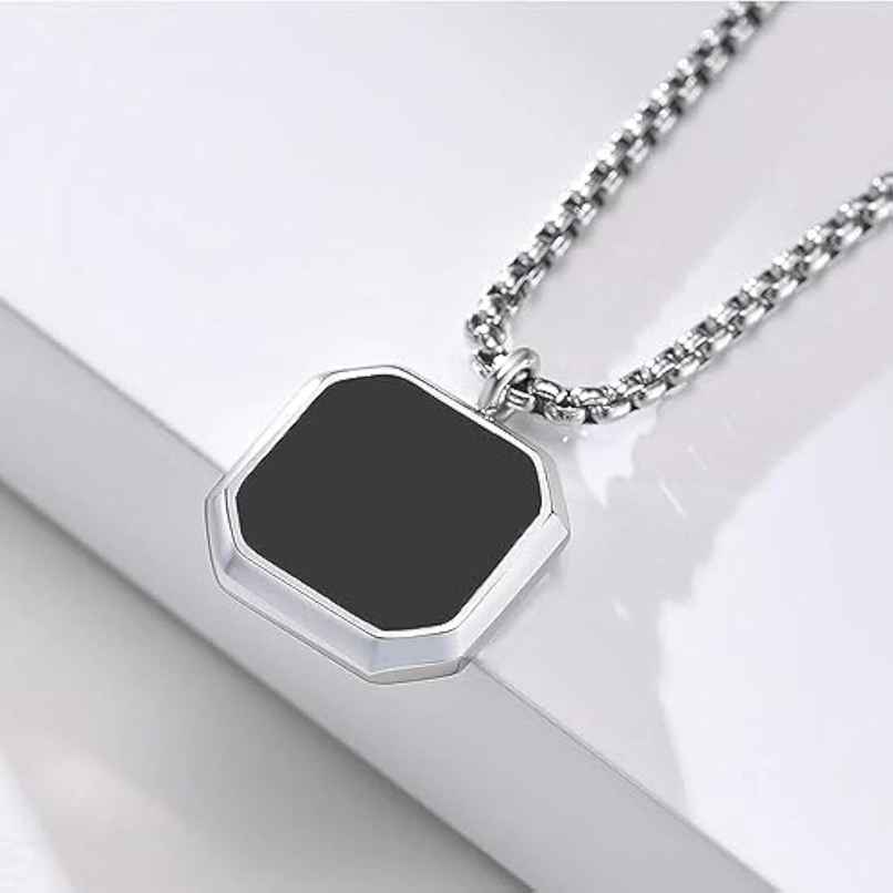 The Opal Factory Men's Pendant | Square Pendant with Chain | Necklace-096 | Silver The Opal Factory Men's Pendant | Square Pendant with Chain | Necklace-096 | Silver