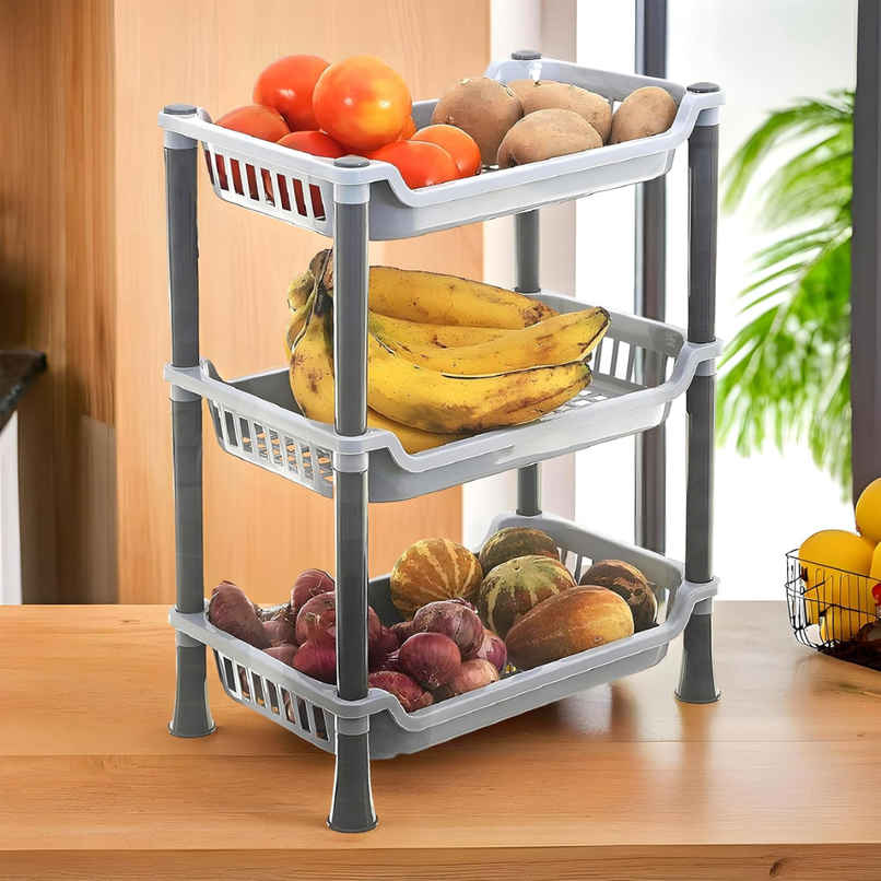 Zedak Plastic 3 Layer Multi-Purpose Kitchen Rack - Light Grey - 1 pc Zedak Plastic 3 Layer Multi-Purpose Kitchen Rack - Light Grey - 1 pc