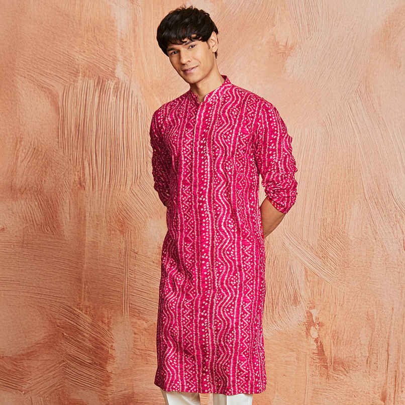 Vastramay Men's Falsa Rayon Kurta | Pink - M Vastramay Men's Falsa Rayon Kurta | Pink - M
