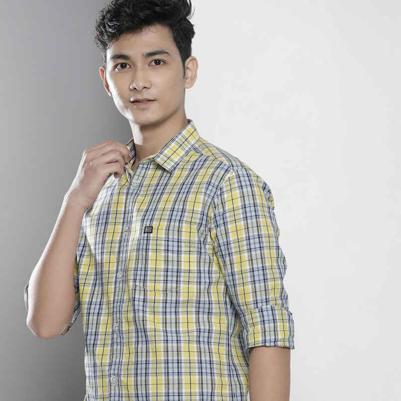 The Indian Garage Co Men's Slim Fit Checked Casual Shirt | Yellow - XXL