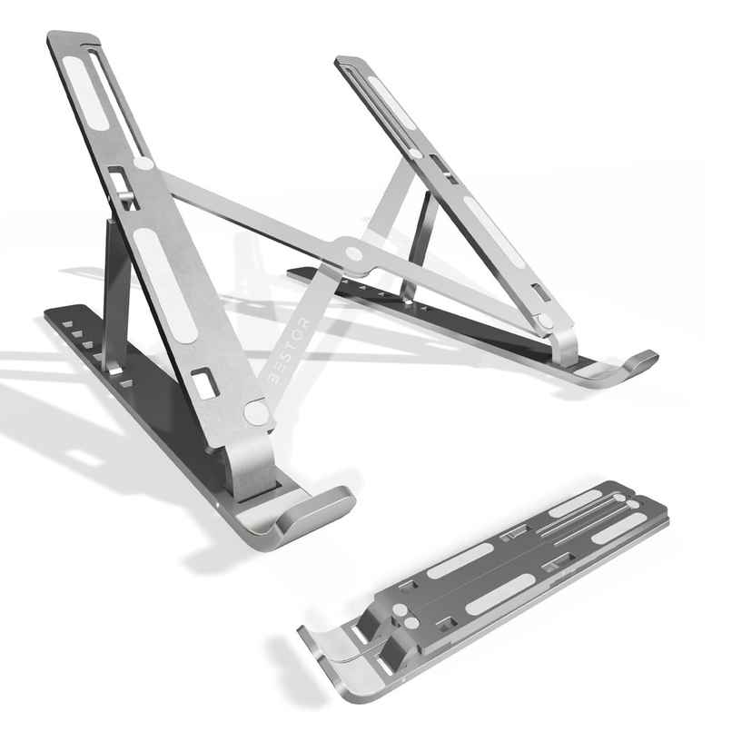 Bestor Adjustable Laptop Tabletop Stand Portable Foldable Compatible, MacBooks &, Aluminum Stand with Anti Slip Design & Adjustable Height, Lapdesk Stand, Hold Laptop, Books, Phone, Tablet - Silver