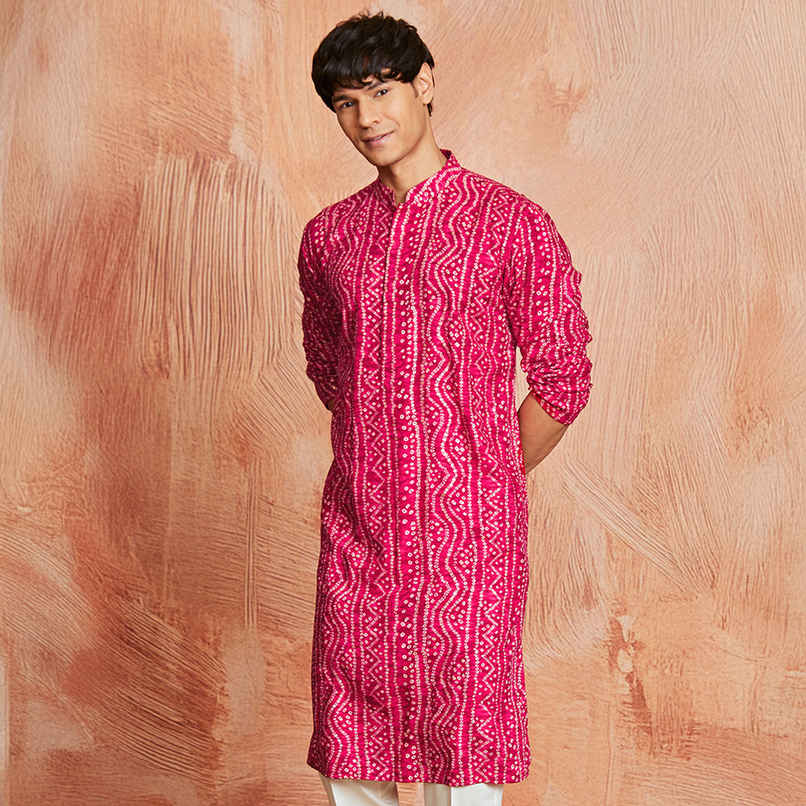 Vastramay Men's Falsa Rayon Kurta | Pink - XL