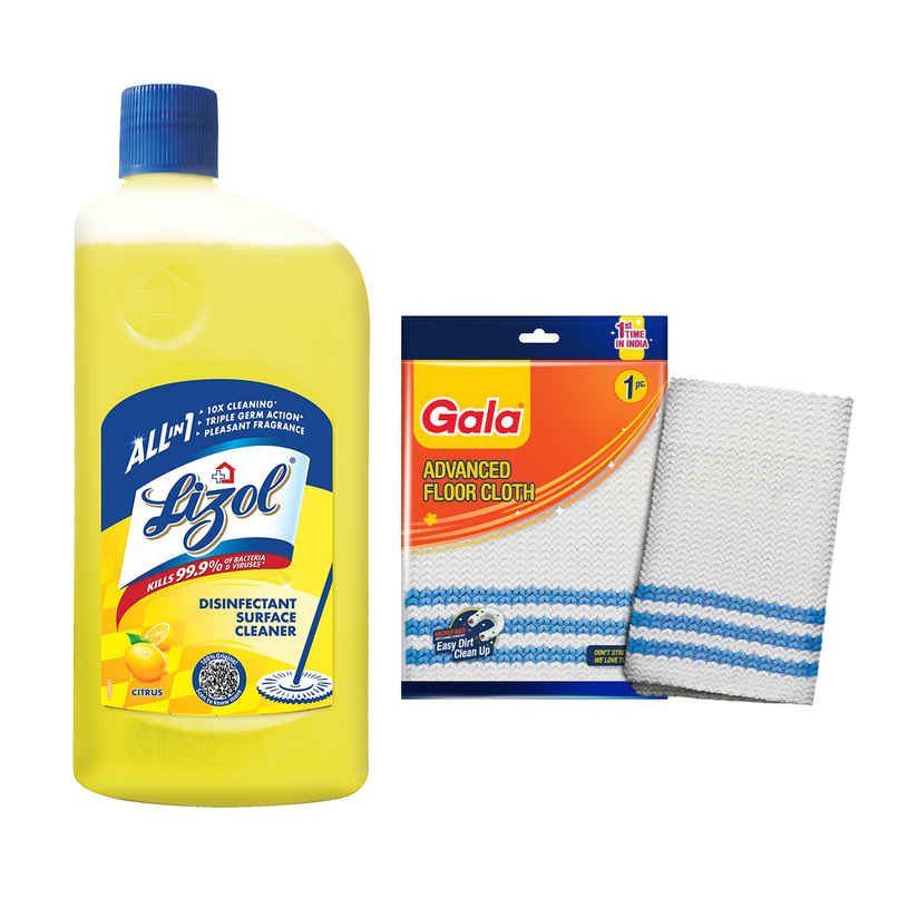 Lizol Citrus Floor Cleaner Liquid (1L) & Gala Microfiber Advance Floor Cloth (1pc) Combo Lizol Citrus Floor Cleaner Liquid (1L) & Gala Microfiber Advance Floor Cloth (1pc) Combo
