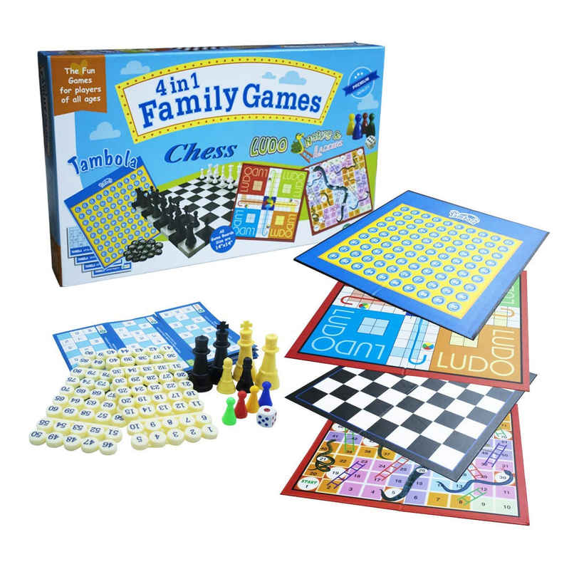 Ekta 4 In 1 Family Strategy Board Game Tambola Chess Ludo And Snakes & Ladders Family Game