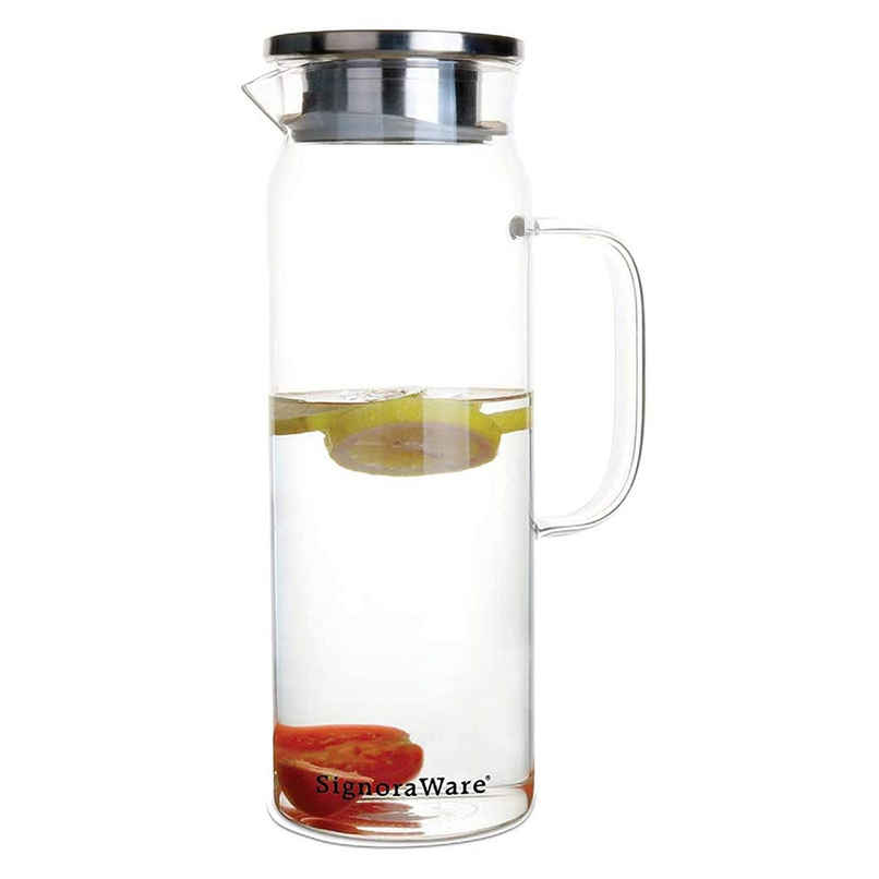 Signoraware Lifestyle Borosilicate Glass Jug with Steel Lid | 1500 ml | Transparent