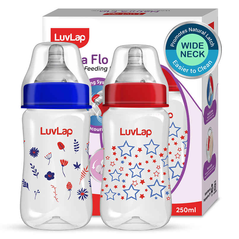 LuvLap Wide Neck Bottle with Anti-Colic Flexible Nipple, Fast Flow, Upto 3 Years, BPA Free LuvLap Wide Neck Bottle with Anti-Colic Flexible Nipple, Fast Flow, Upto 3 Years, BPA Free