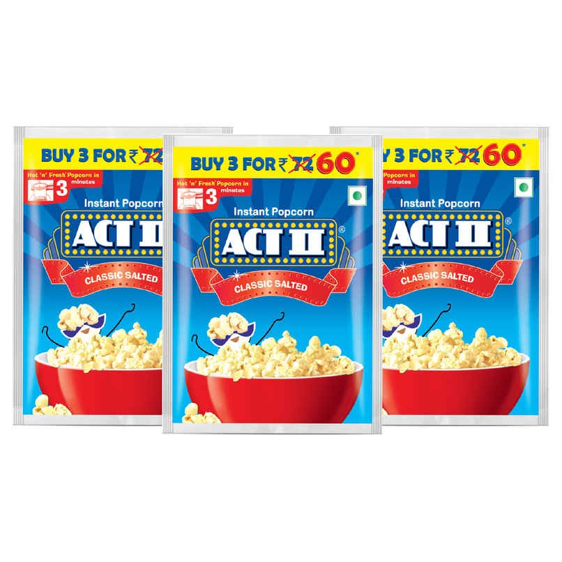 ACT II Instant Popcorn | Classic Salted, Combo Pack | Hot & Fresh in 3 Mins