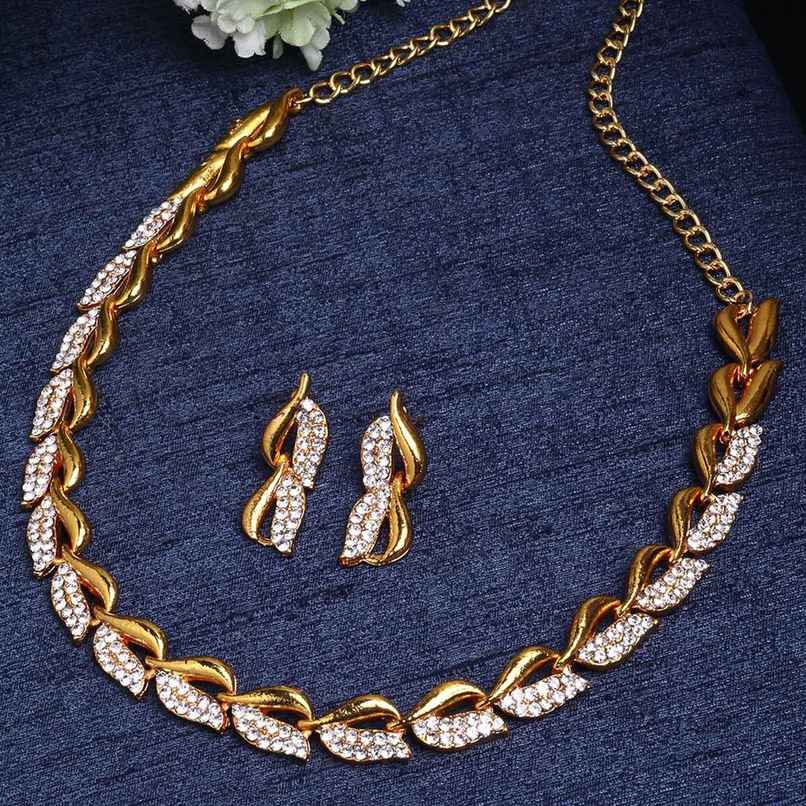 Zeneme Gold Plated Cubic Zirconia Necklace Set Jewellery With Earrings Jewellery For Women & Girls