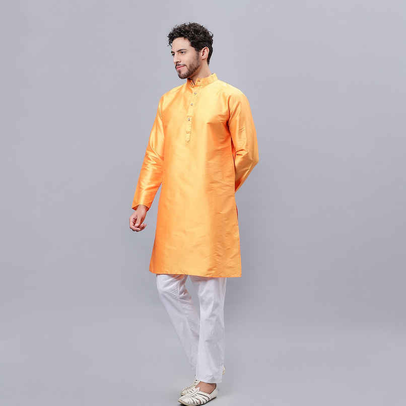 Mad Over Print Yellow Blended Silk Kurta Men - M Mad Over Print Yellow Blended Silk Kurta Men - M