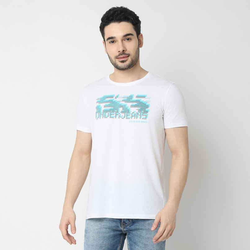 Underjeans by Spykar Men Pure Cotton T-shirt | White - L