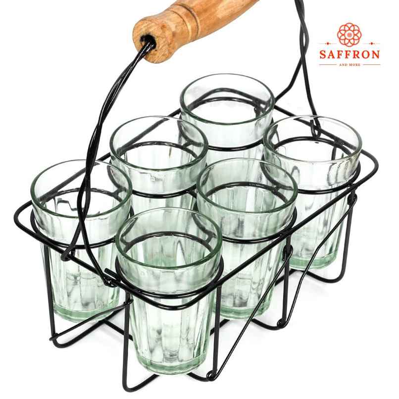 Saffron Cutting Chai Glasses with Stand Set Saffron Cutting Chai Glasses with Stand Set