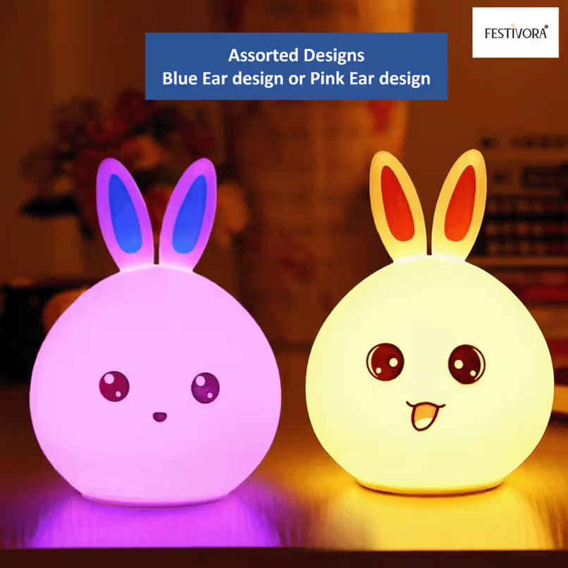 Festivora Rechargeable Cute Little Rabbit Silicon Led Lamp |Color Changing| Gifting | Home Decor