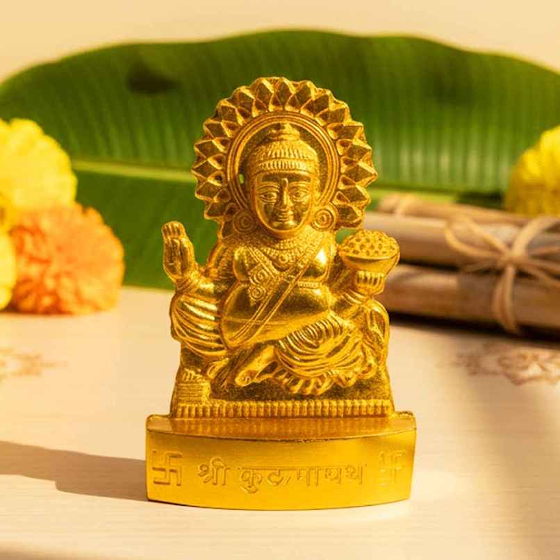 Lord Kuber Idol | 2.5 in | Zinc Metal with Gold Coating for Puja & Decor | Cycle