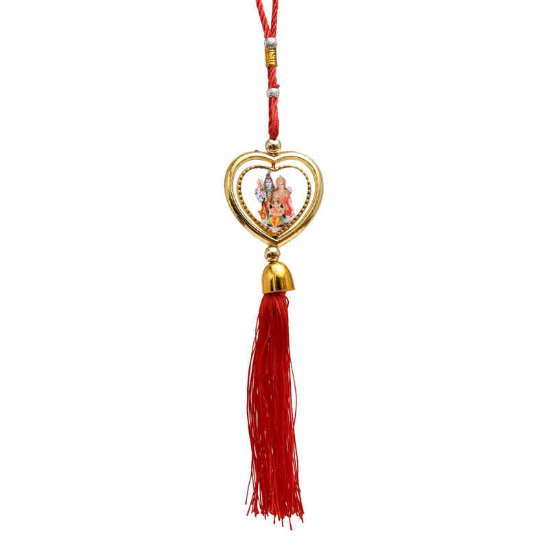 Divine Vibes Heart Shape Rotational Dual Side Shiv Pariwar Decorative Car Hanging