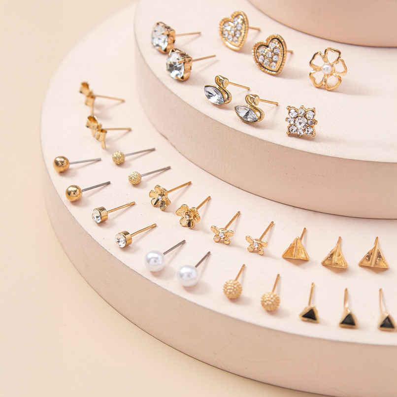 Shining Diva Fashion 30 Pairs Combo Set Stylish Crystal Pearl Earrings for Women and Girls 14784er