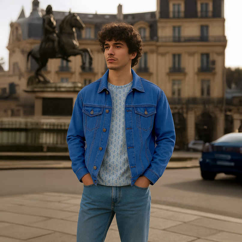 Ftx Men's Solid Regular Fit Full Sleeve Denim Jacket | Blue - L