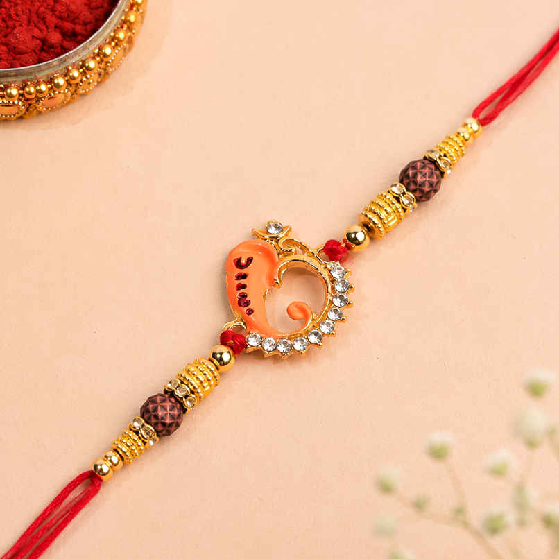 Rakhi for Brother | Ganesha Designer | Religious | Includes Roli Chawal | Pack of 1 | Tied Ribbons