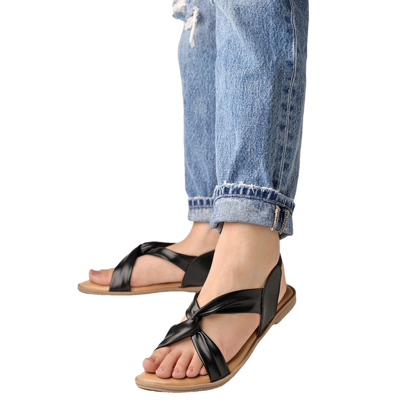 Shoetopia Cross Strap Black Flat Sandals For Women | UK 6 Shoetopia Cross Strap Black Flat Sandals For Women | UK 6