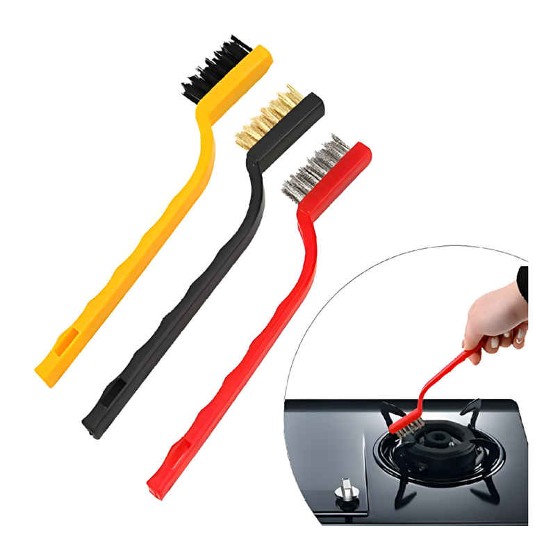Gas Cleaning Mini Wire Brush With Brass Nylon Stainless Steel Bristles ( Pack Of 3 )