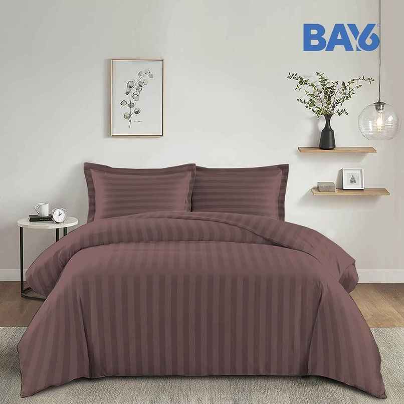 BAY6 Microfibre Solid Stripe Double Bedsheet - Brown | 220 x 240 cm + Two Pillow Covers BAY6 Microfibre Solid Stripe Double Bedsheet - Brown | 220 x 240 cm + Two Pillow Covers