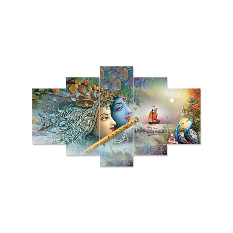 Perpetual Radha Krishna 3D Wall Painting Set of 5 | Framed Decor for Living Room | 75x43 cm